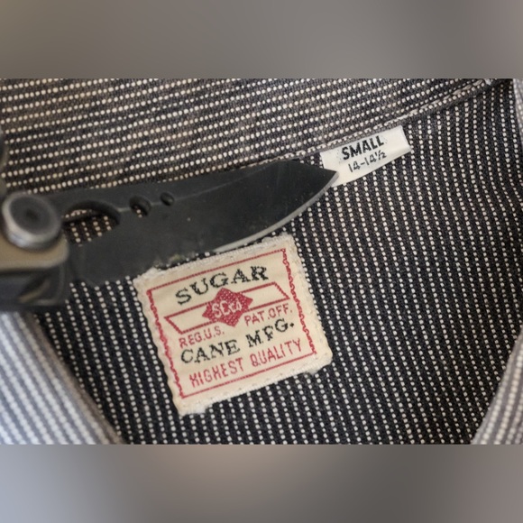 Sugar Cane Mens Hickory Pinstripe Long Sleeve Work Shirt Size 14-14.5 Mens Small - Picture 9 of 13